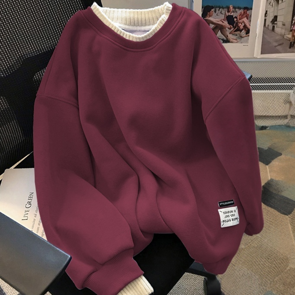 Plys tyk sweater med rund hals til kvinder