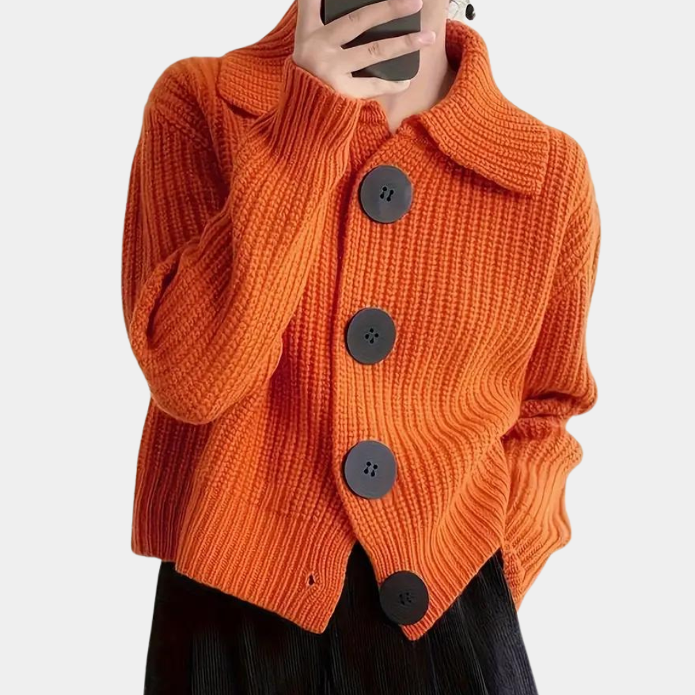 Orange sweater-top med store knapper