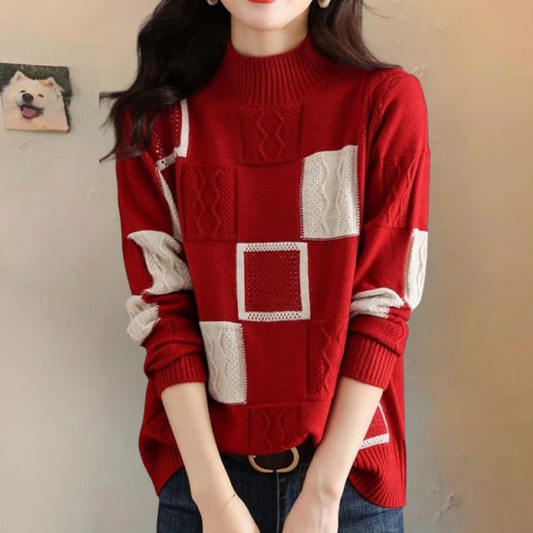 Strikket sweater med kassemønster