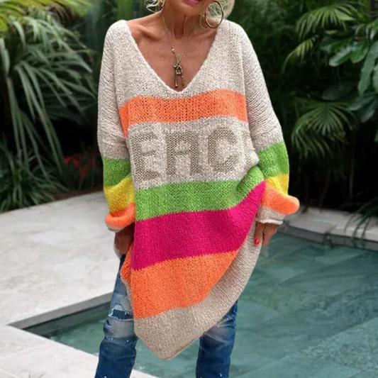 Farverig stribet sweater til kvinder