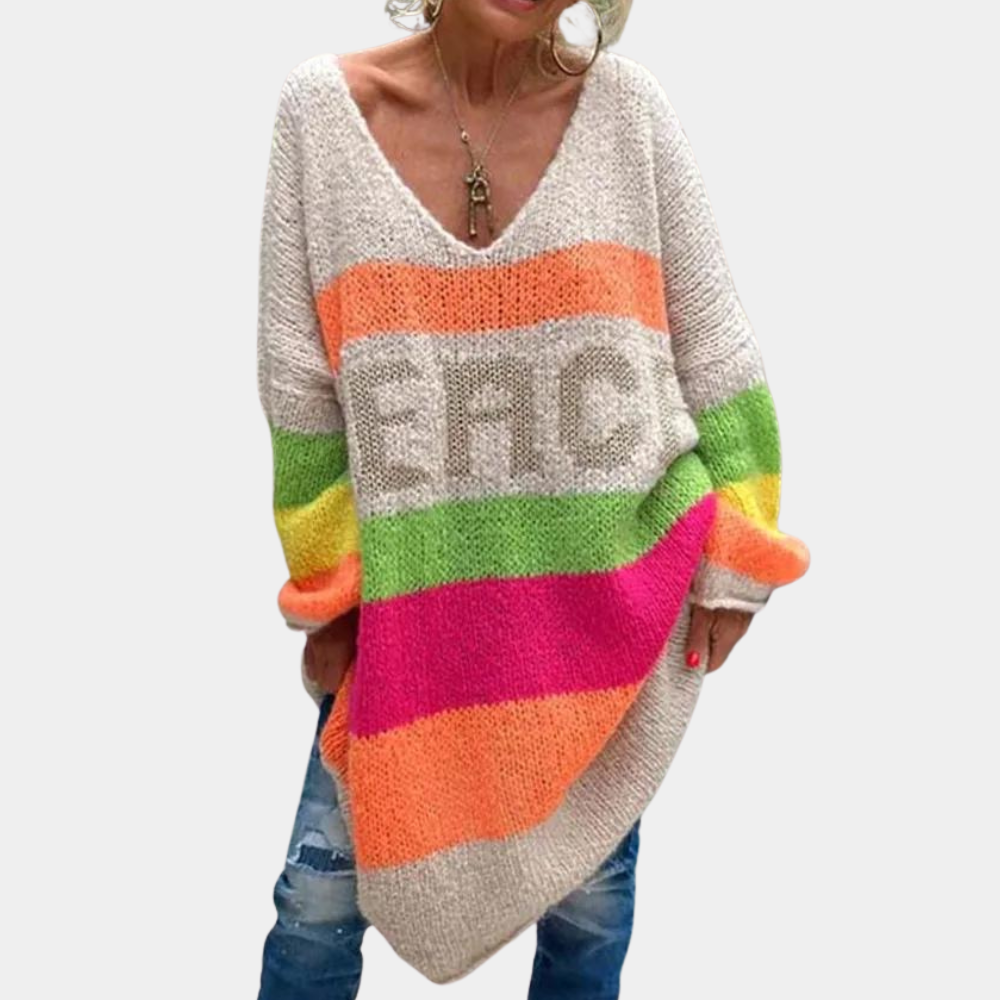 Farverig stribet sweater til kvinder
