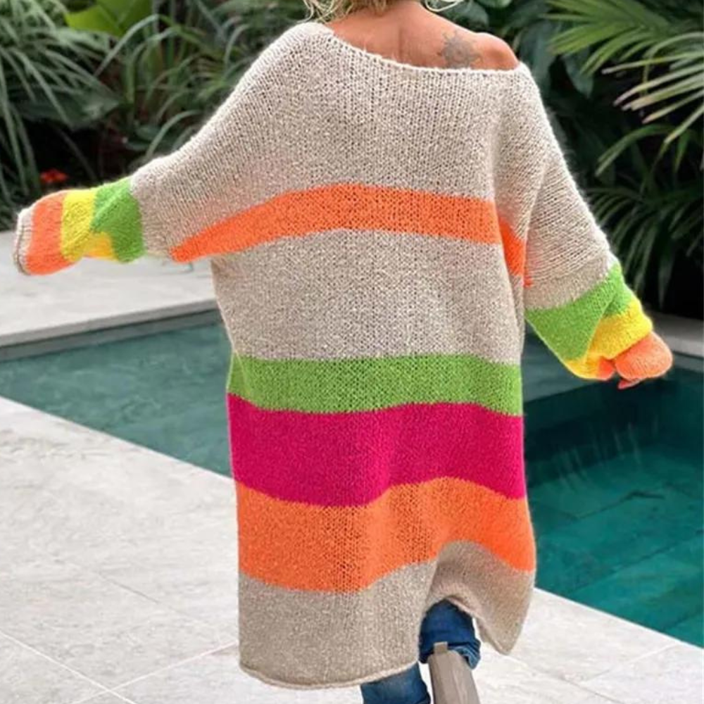 Farverig stribet sweater til kvinder