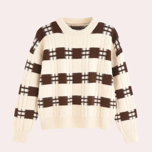 Strikket sweater med firkantet mønster