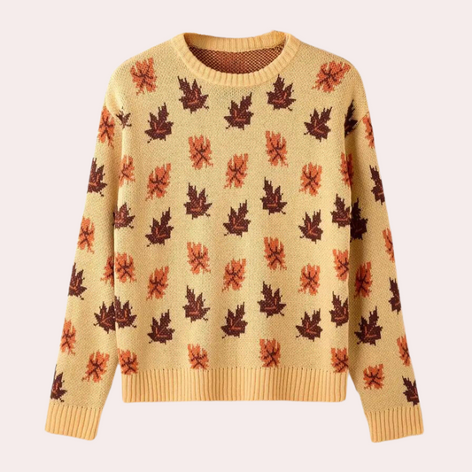 Strikket sweater med efterårsblade