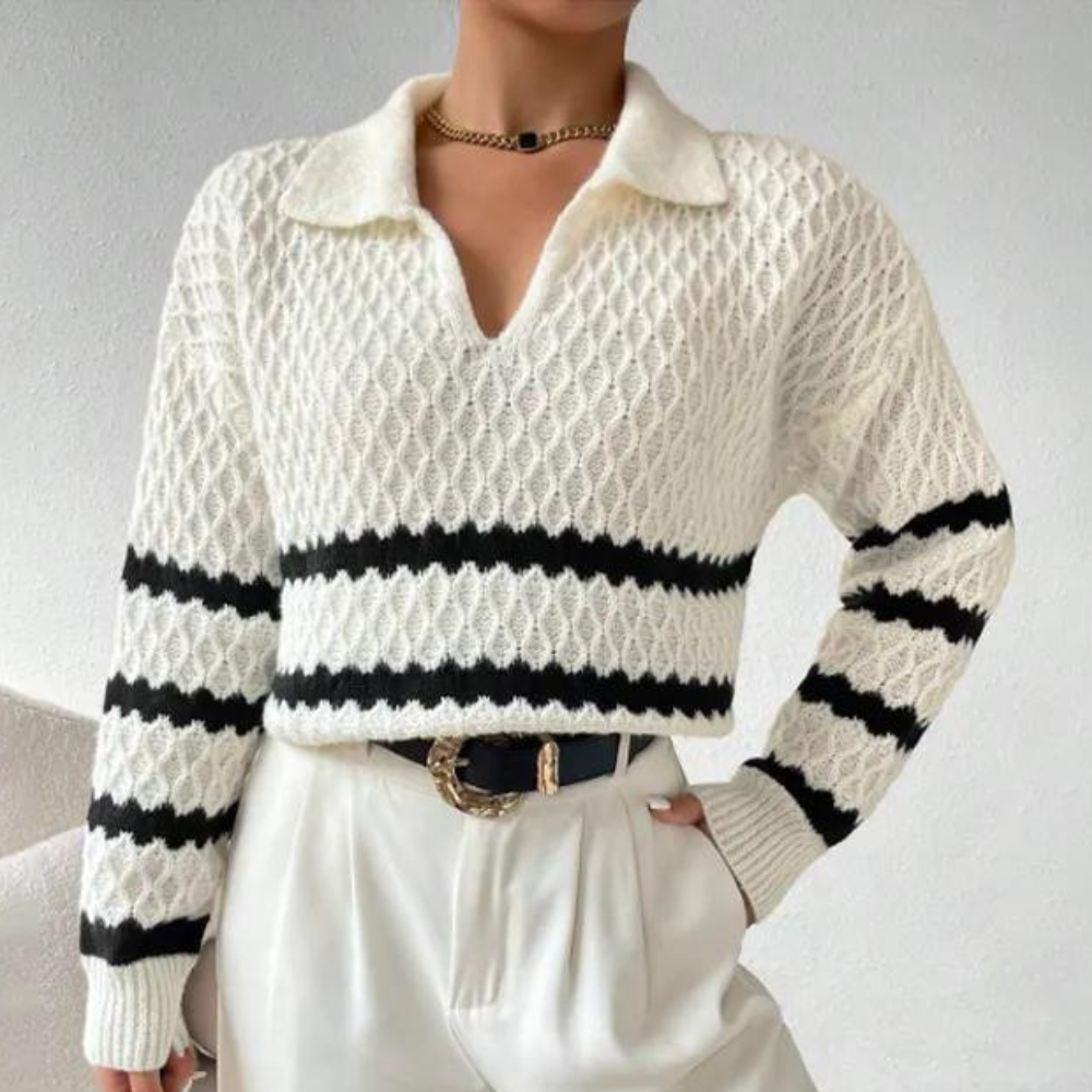 Trendy stribet sweater med dråbeformede skuldre til kvinder