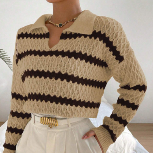 Trendy stribet sweater med dråbeformede skuldre til kvinder