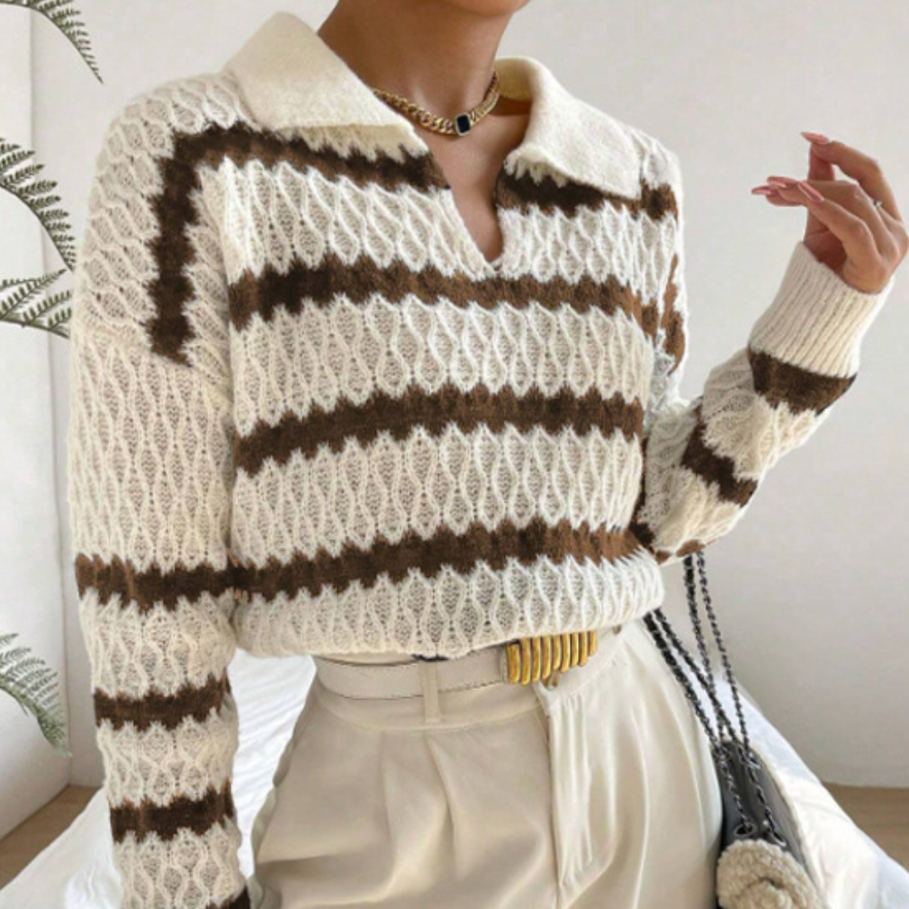 Trendy stribet sweater med dråbeformede skuldre til kvinder