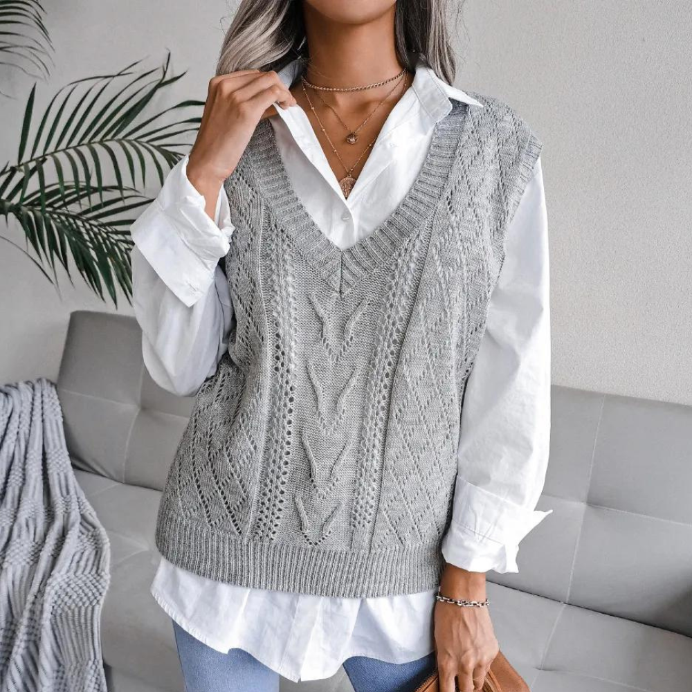 Kabelstrikket sweater med V-hals Vest