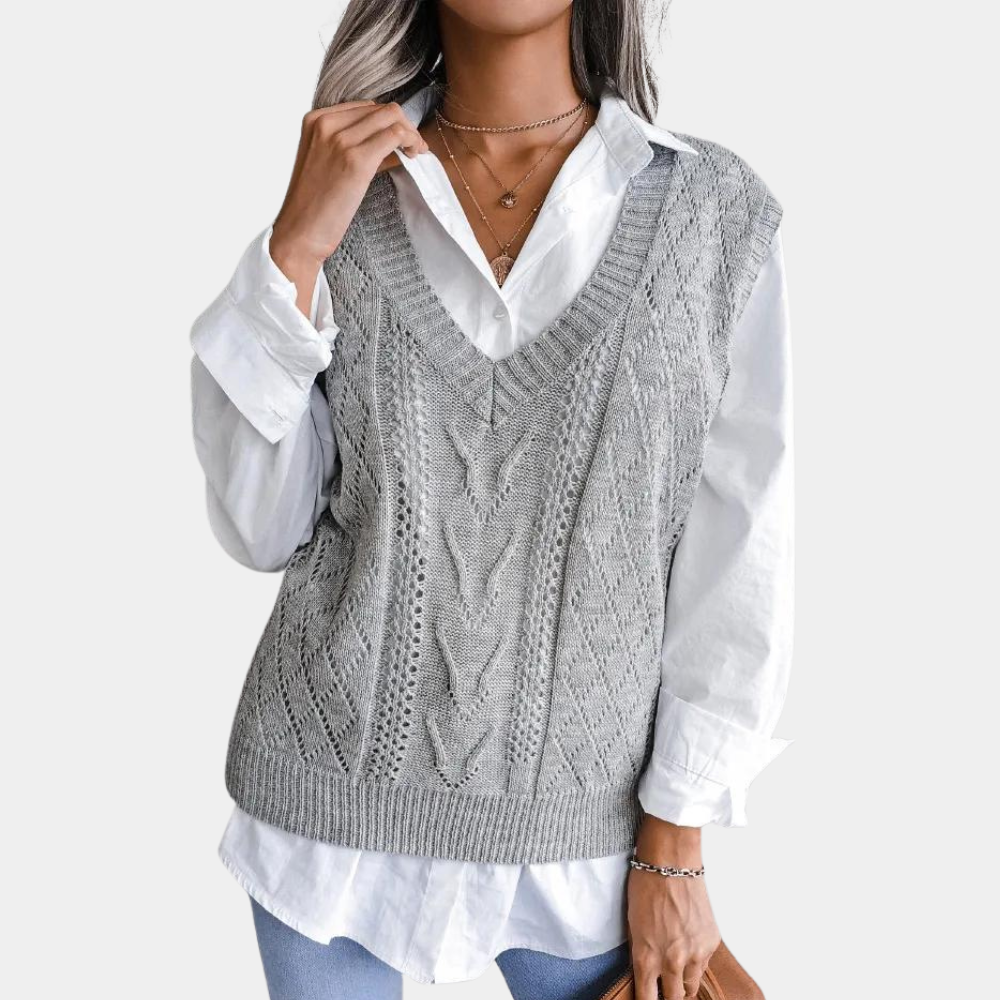 Kabelstrikket sweater med V-hals Vest