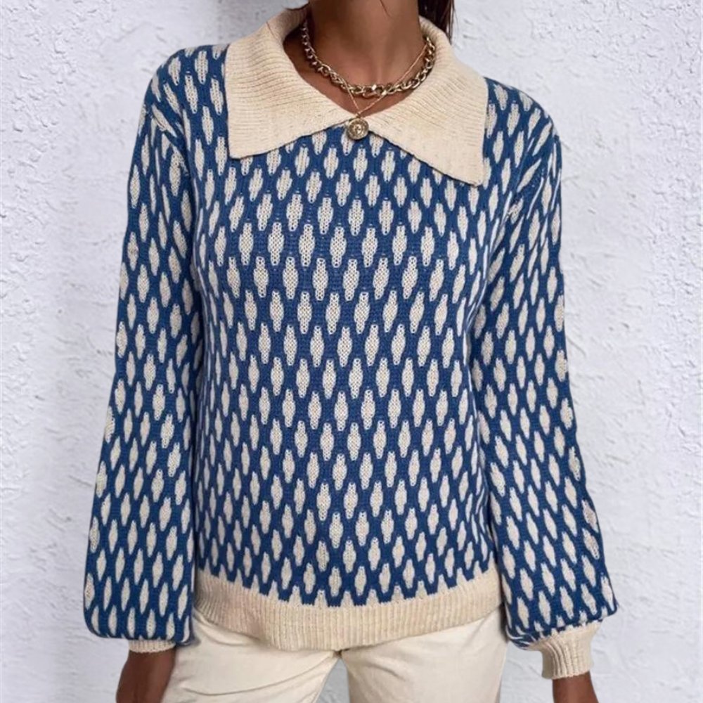 Lanterneærmet Jacquard-farvet sweater med revers