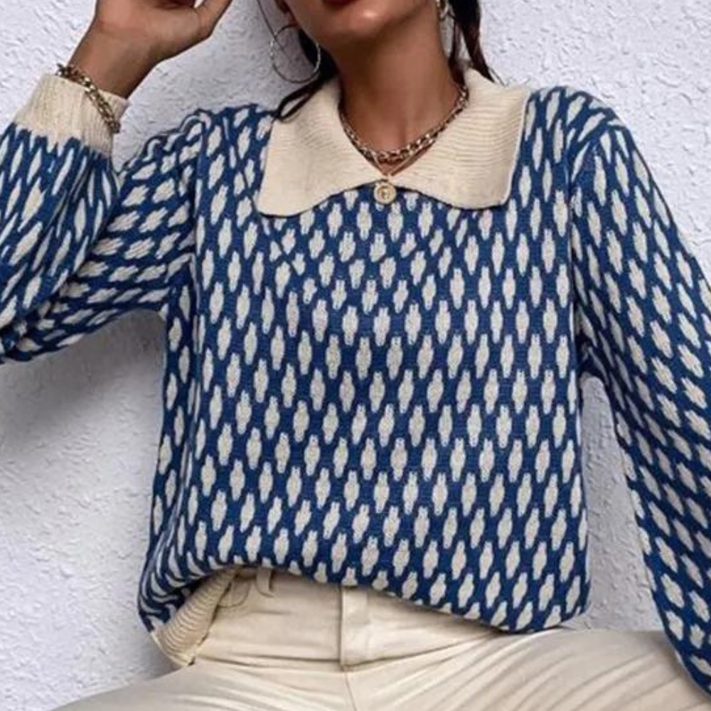Lanterneærmet Jacquard-farvet sweater med revers