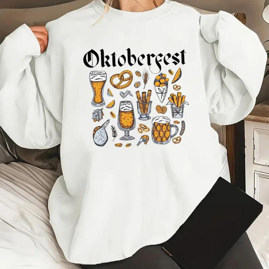 Oktoberfest Print Hvid løs sweater