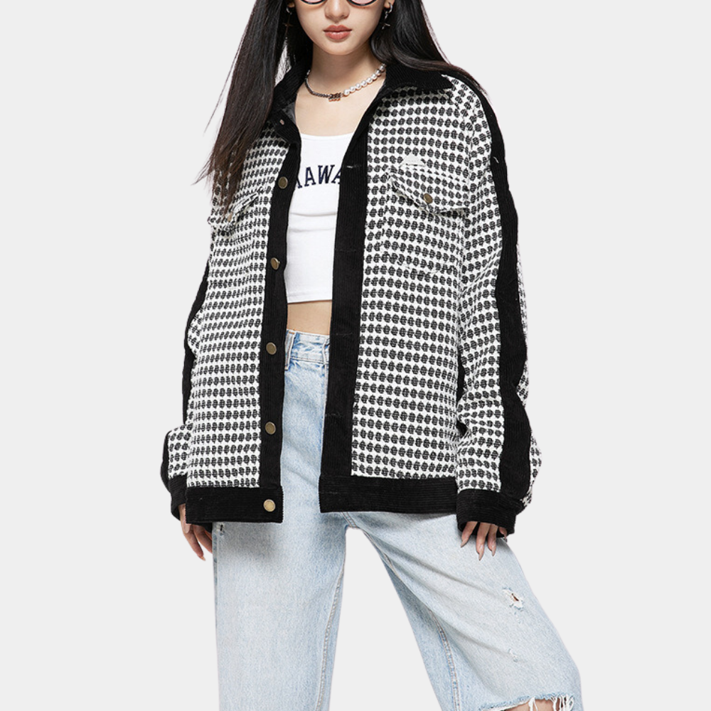 Sort og hvid langærmet polo