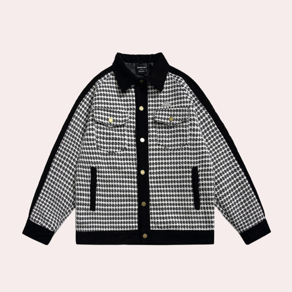 Sort og hvid langærmet polo