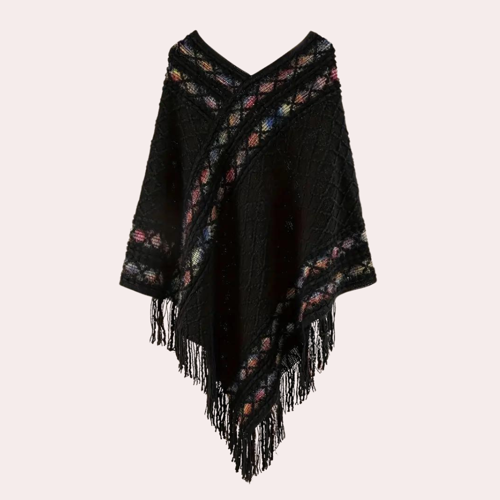 Boho-poncho til kvinder med trendy V-udskæring