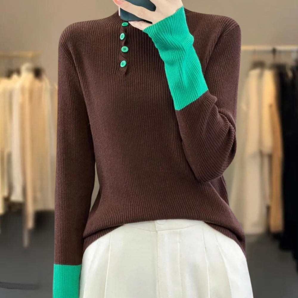 Color Block-sweater med knapper på siden