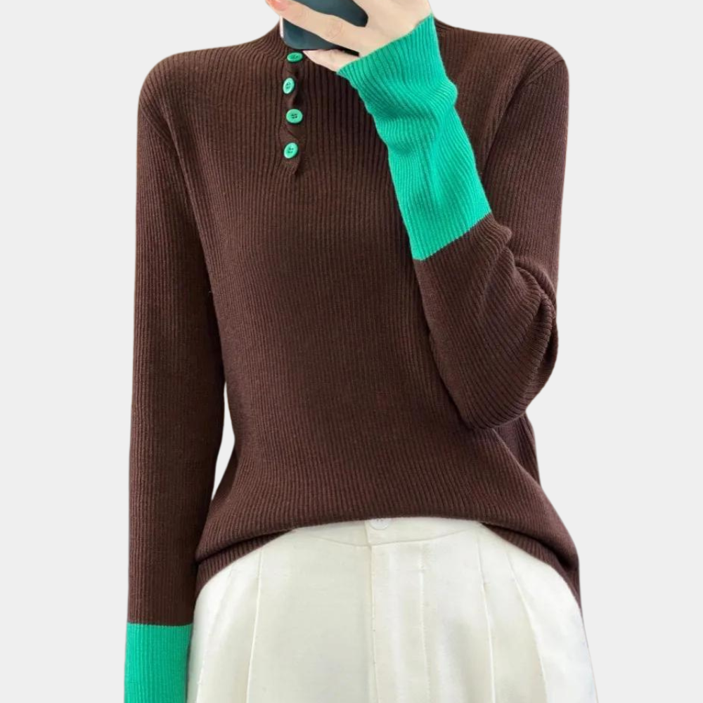 Color Block-sweater med knapper på siden