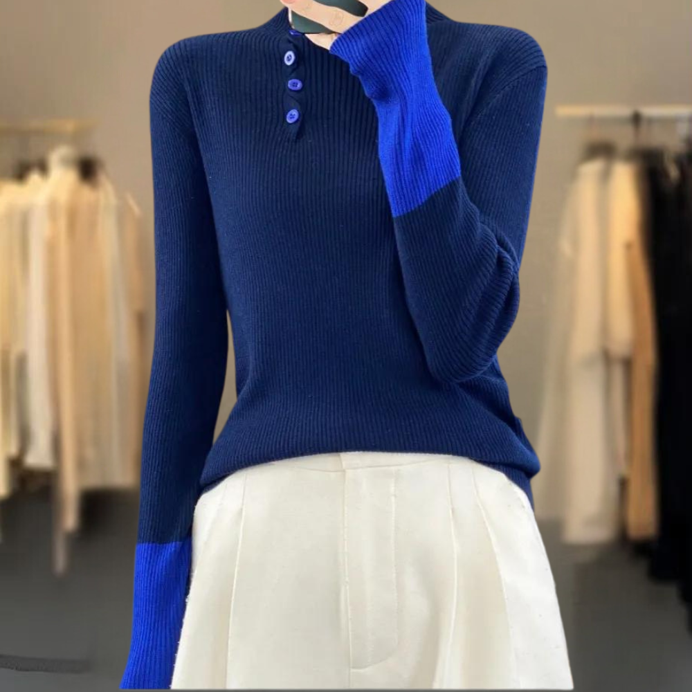 Color Block-sweater med knapper på siden