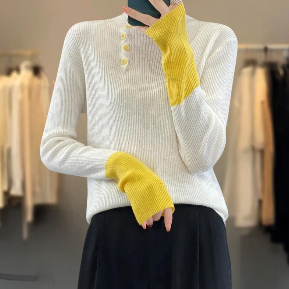 Color Block-sweater med knapper på siden