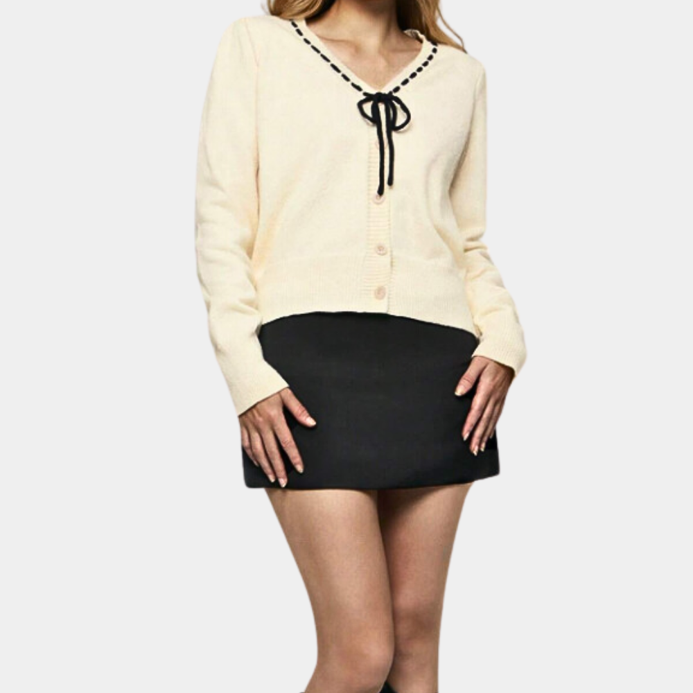 Elegant sweater med V-hals og sløjfe til kvinder