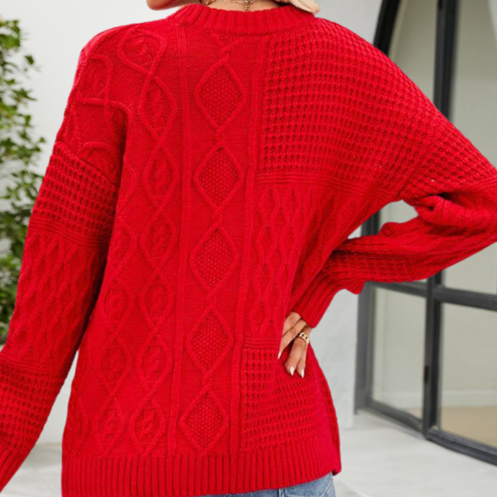 Ensfarvet rundstrikket sweater til kvinder