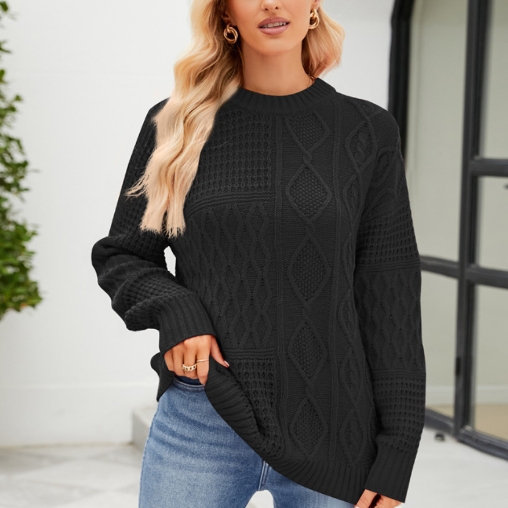 Ensfarvet rundstrikket sweater til kvinder