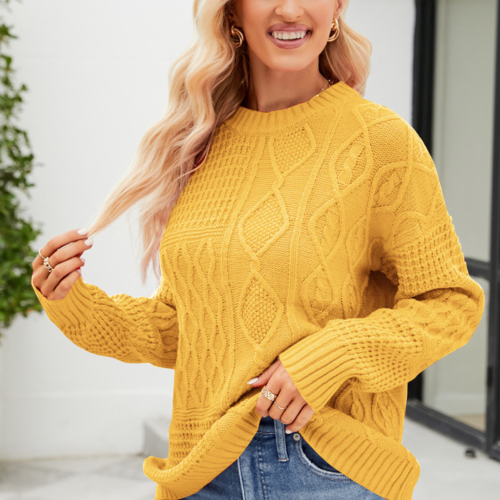 Ensfarvet rundstrikket sweater til kvinder