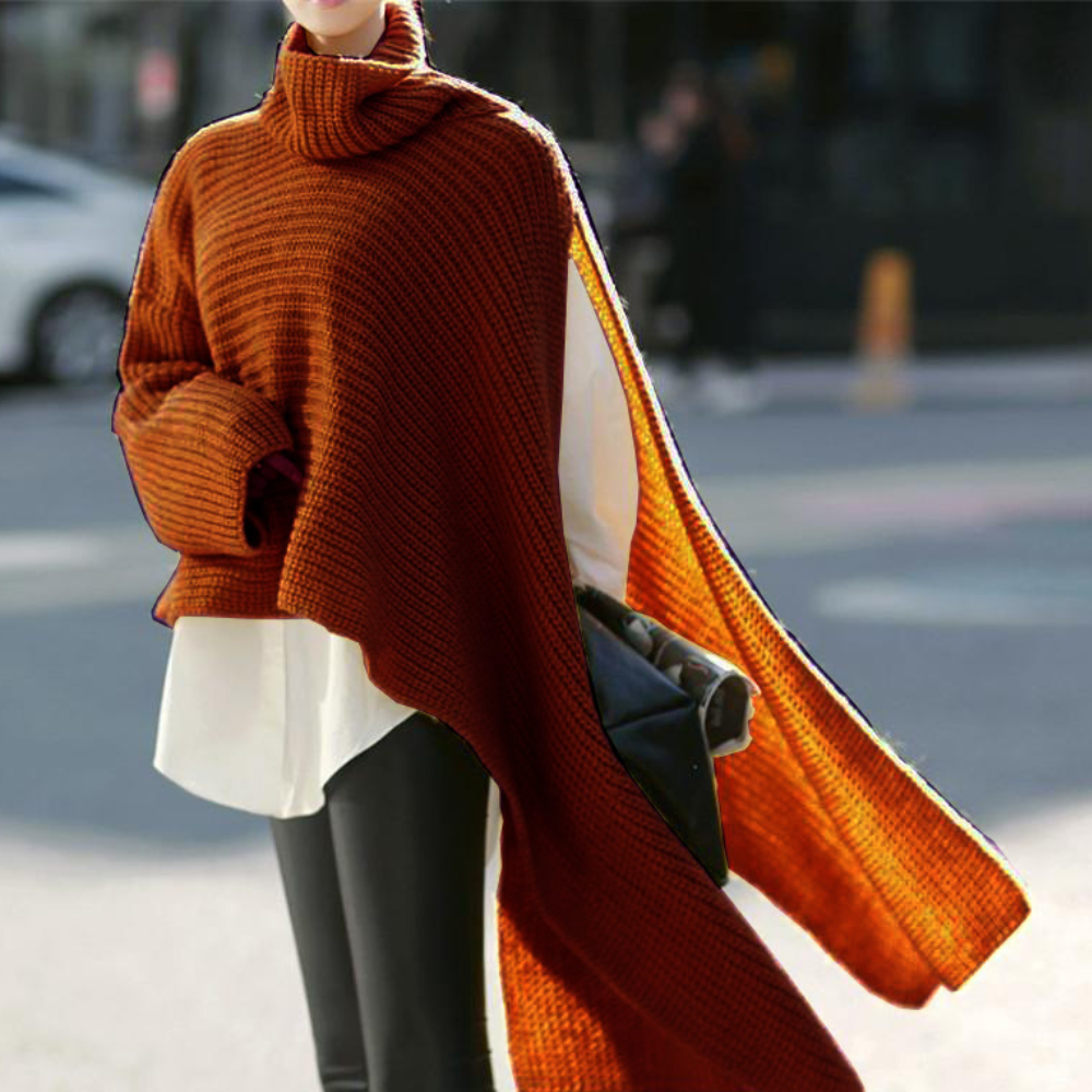 Ribstrikket sweater med slidser i siden