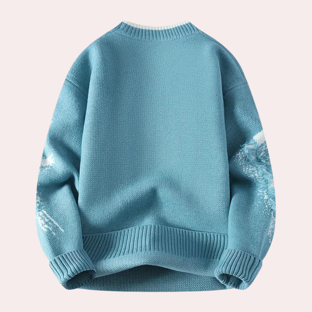 Afslappet slidt strikket sweater til mænd