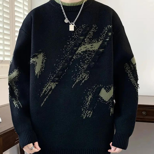 Afslappet slidt strikket sweater til mænd