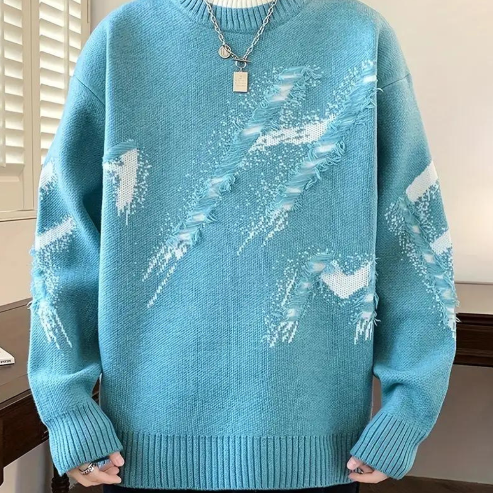 Afslappet slidt strikket sweater til mænd