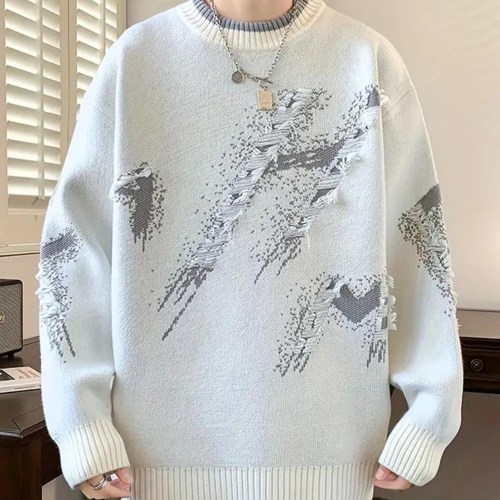 Afslappet slidt strikket sweater til mænd