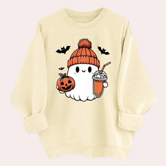 Sweatshirt med græskarspøgelsetryk
