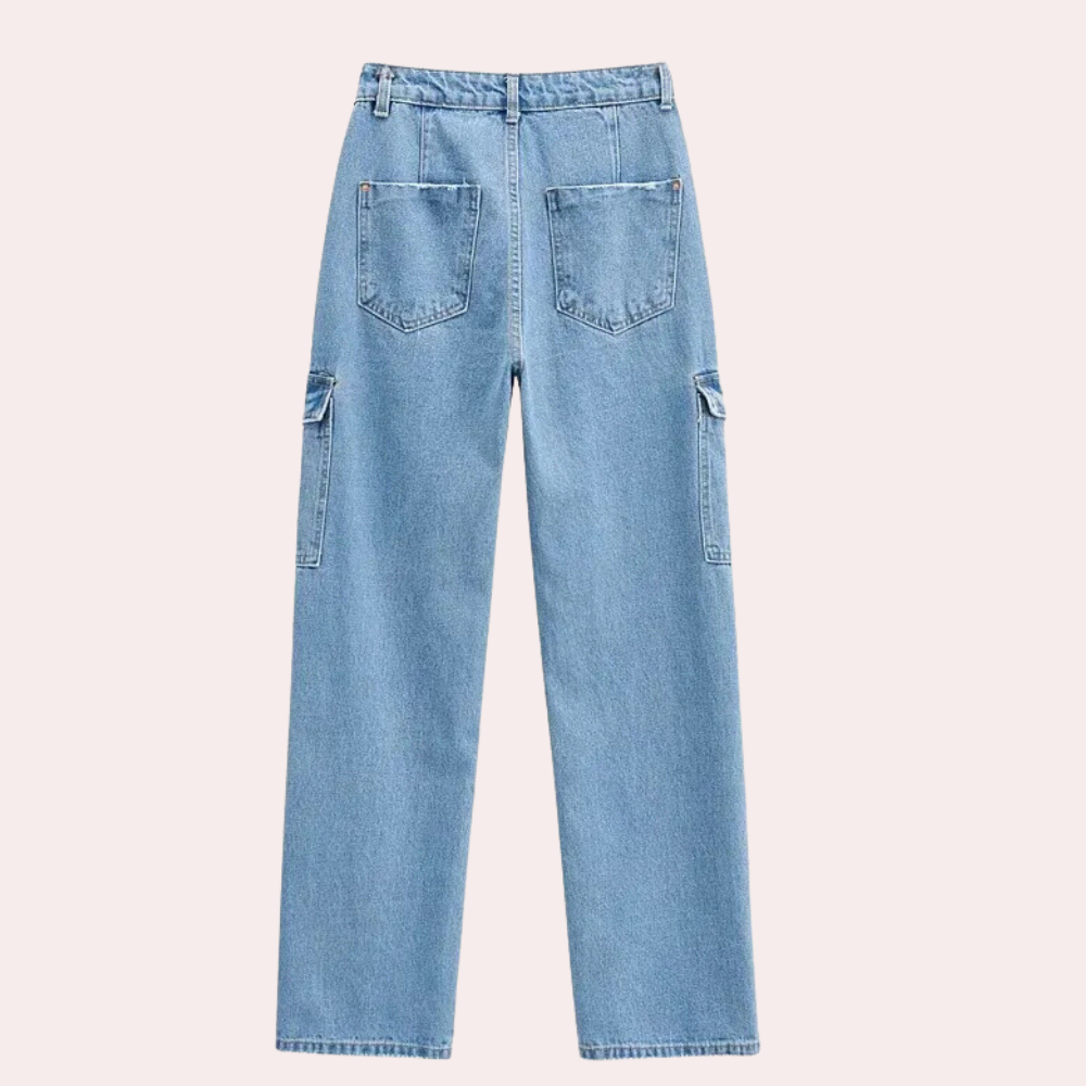 Afslappede denim-cargo-bukser til kvinder