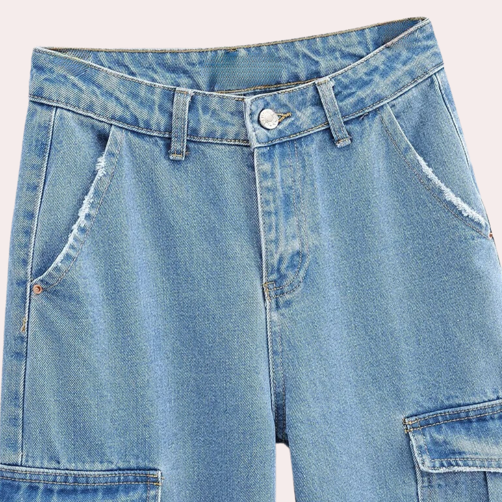 Afslappede denim-cargo-bukser til kvinder