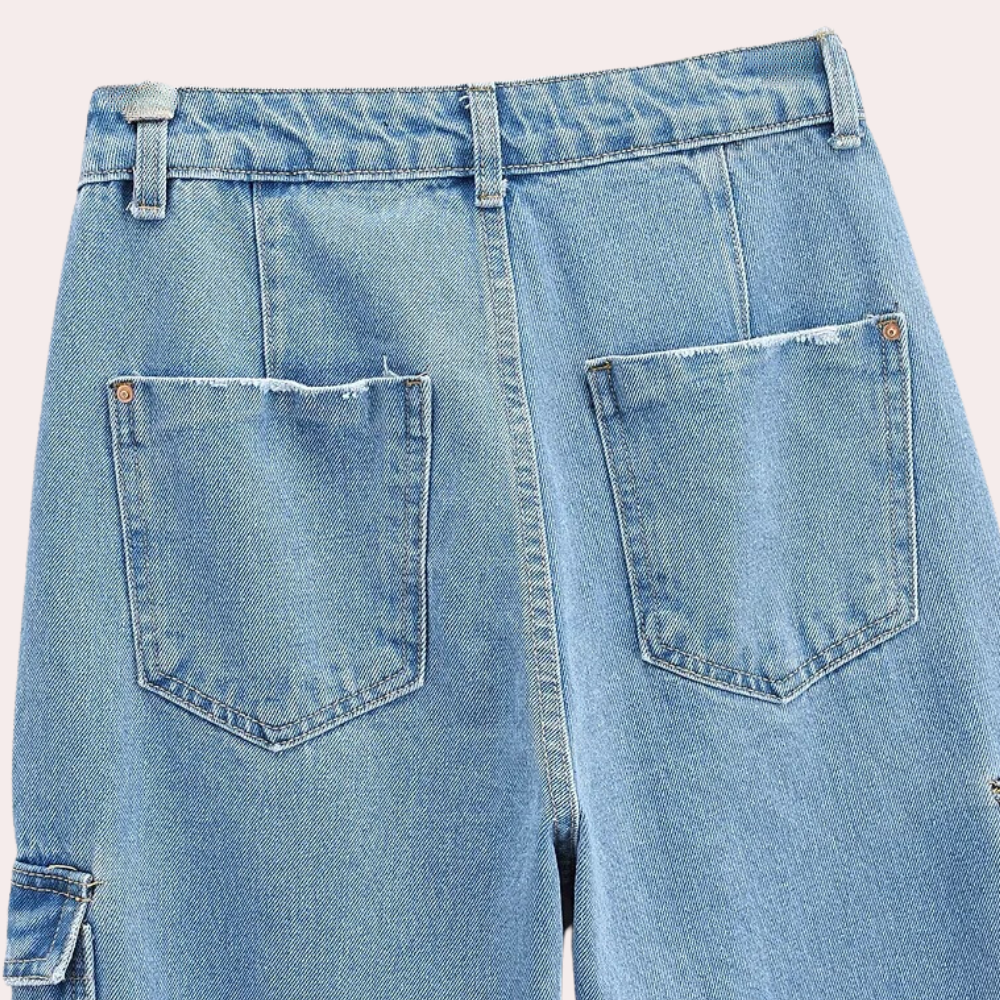 Afslappede denim-cargo-bukser til kvinder
