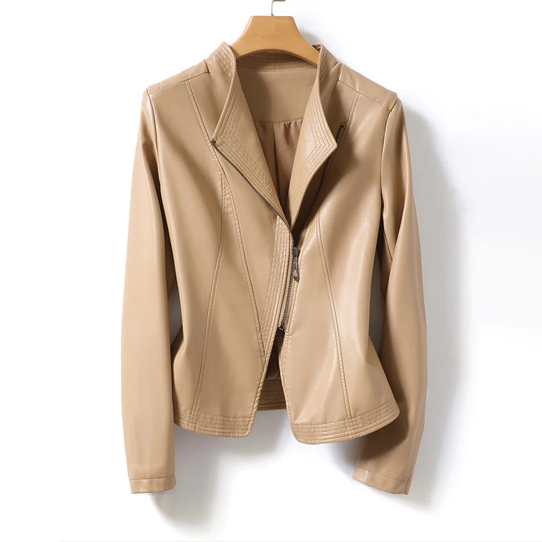 Slim læderblazer med skrå lynlås