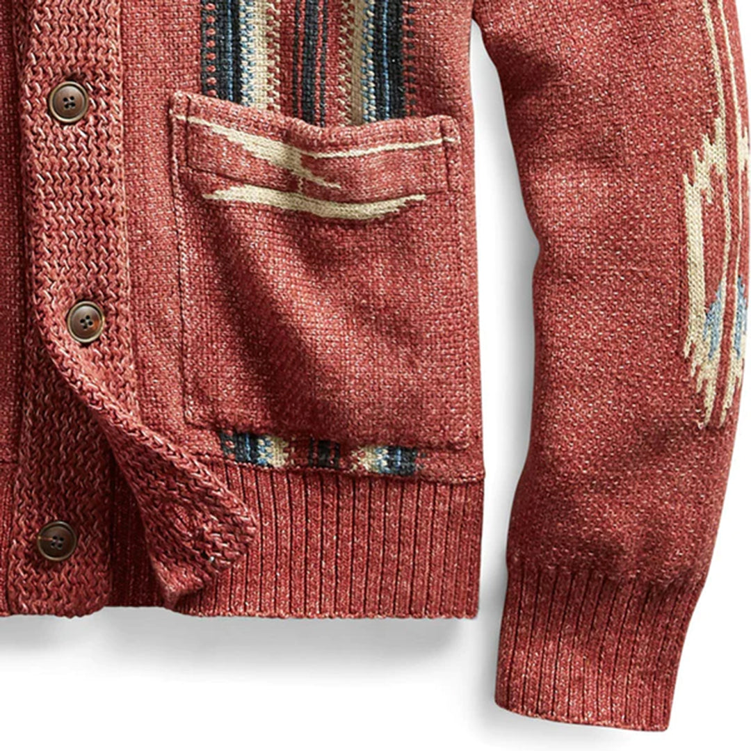 Vintage jacquardstrikket cardigan til mænd