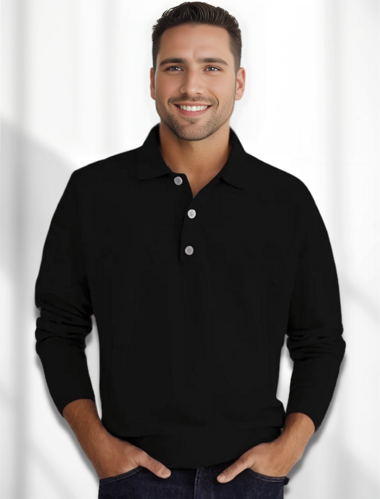 Langærmet poloshirt i merino-look til mænd