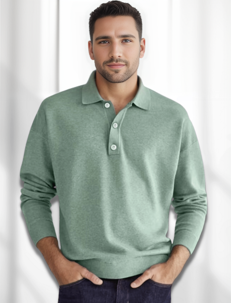 Langærmet poloshirt i merino-look til mænd