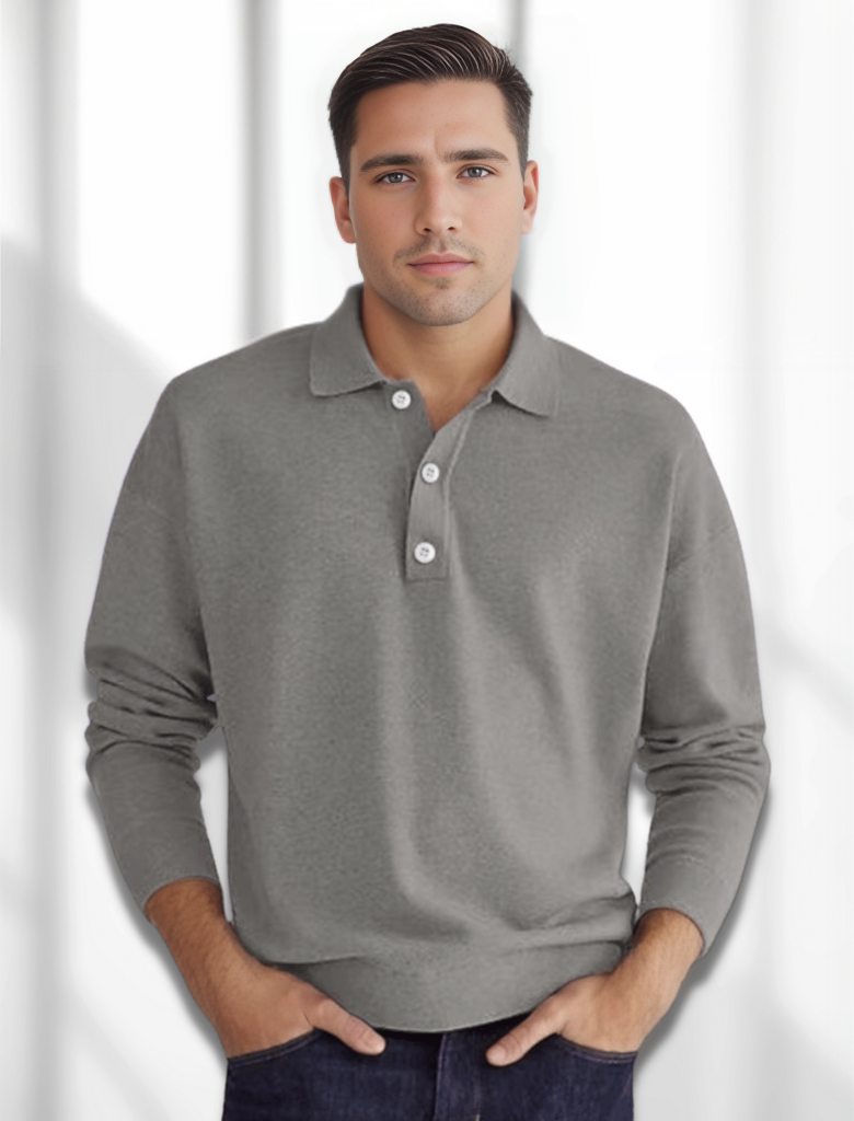 Langærmet poloshirt i merino-look til mænd