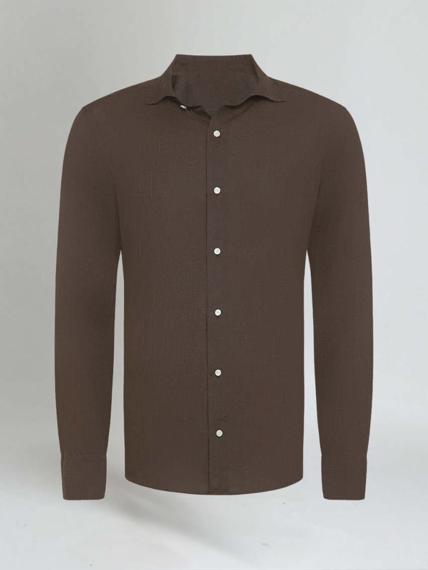 Langærmet brun polo med knapper