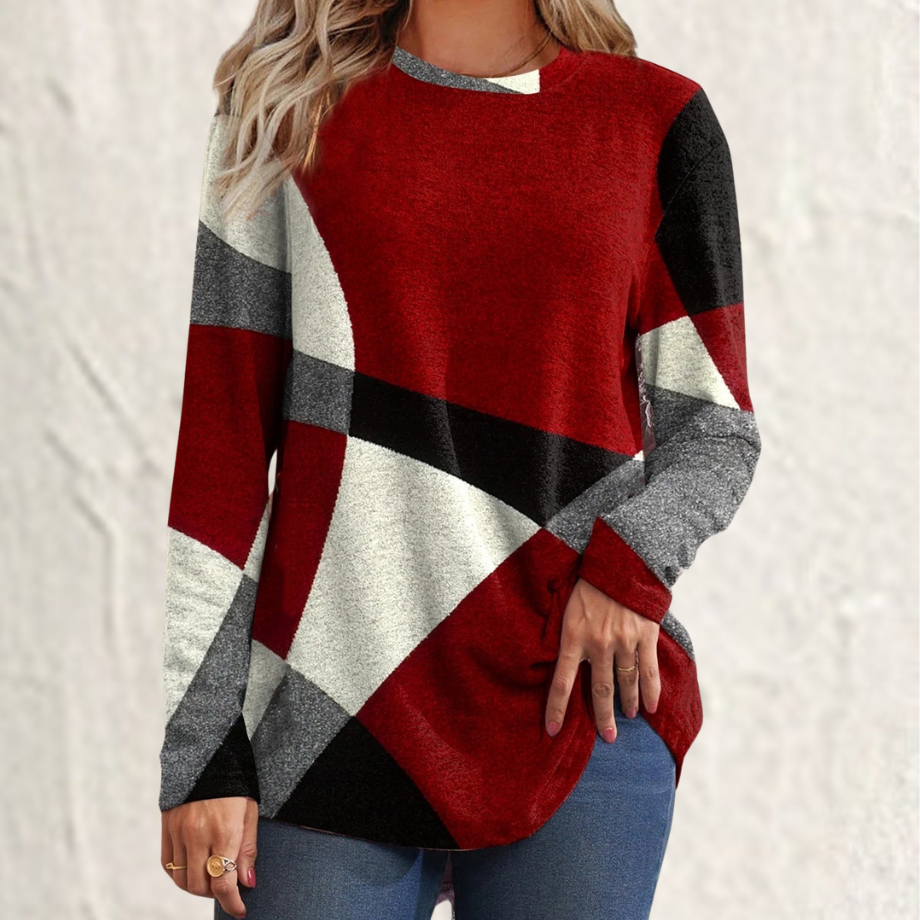 Stilfuld farveblok-sweater til kvinder