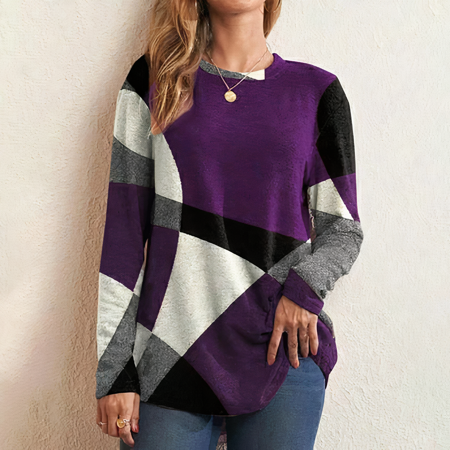 Stilfuld farveblok-sweater til kvinder