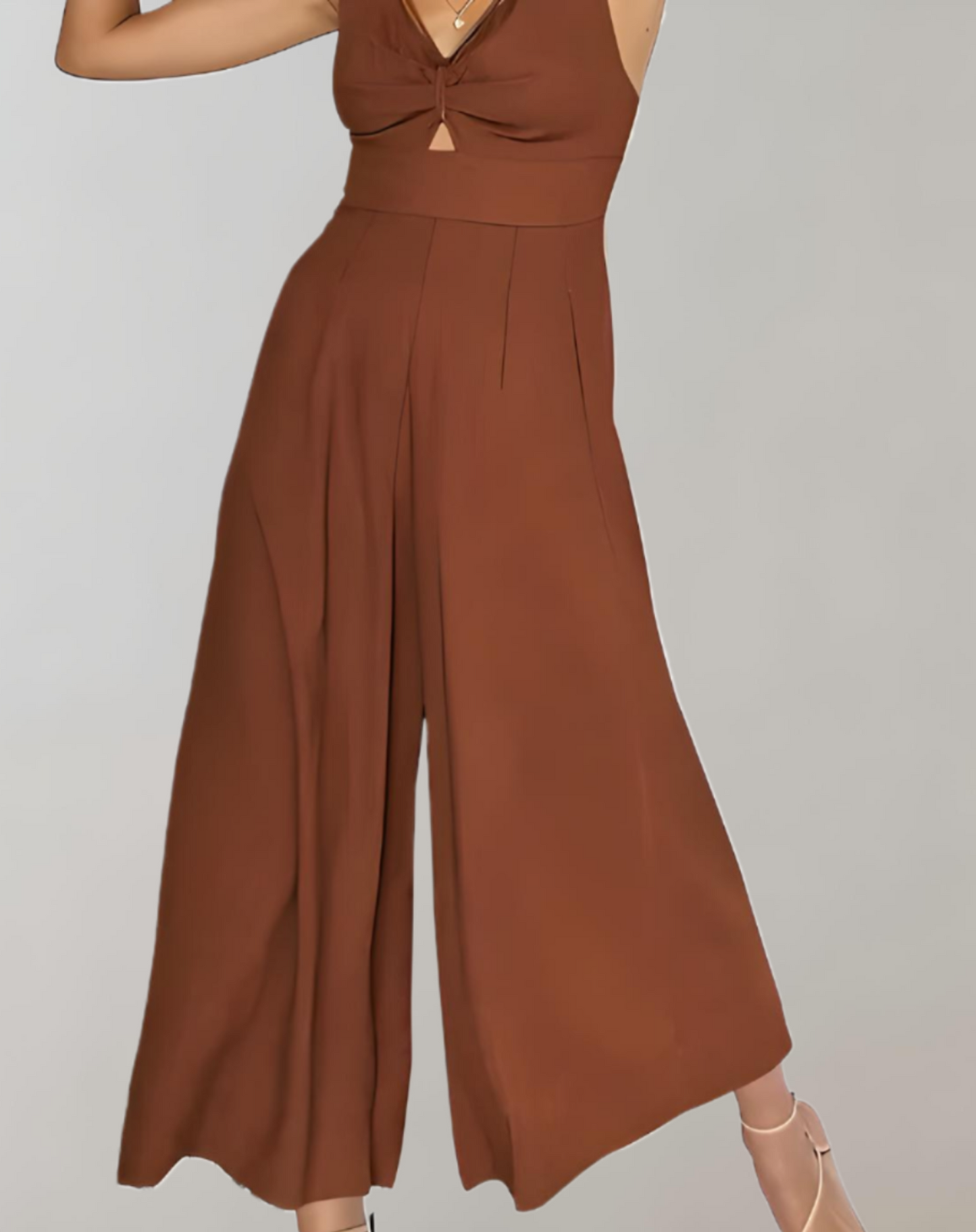 Jumpsuit med V-hals og brede ben til kvinder