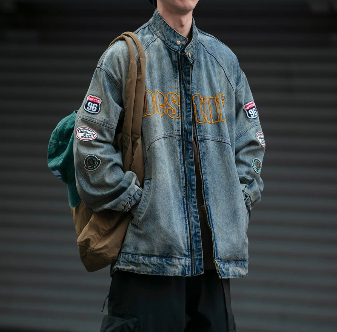 Broderet denimjakke til mænd