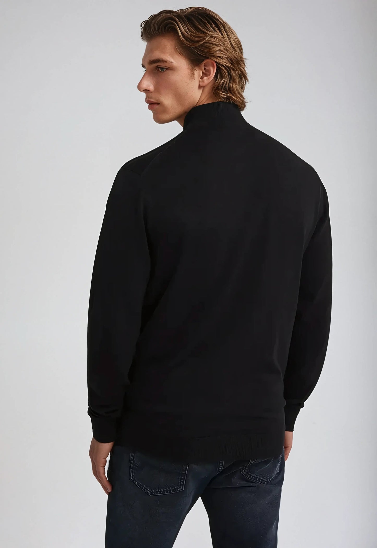 Sort herre-sweater med fuld lynlås