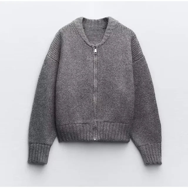 Strikket sweaterjakke med O-hals til kvinder Fashion