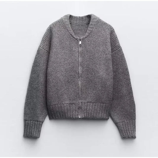 Strikket sweaterjakke med O-hals til kvinder Fashion