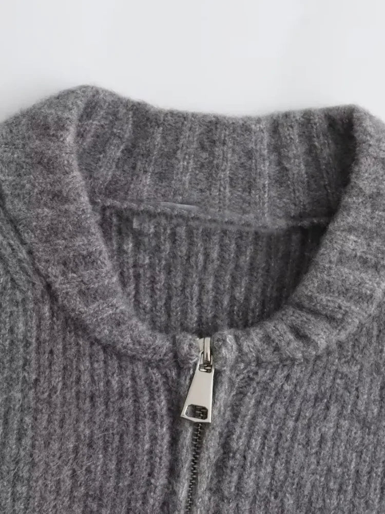 Strikket sweaterjakke med O-hals til kvinder Fashion